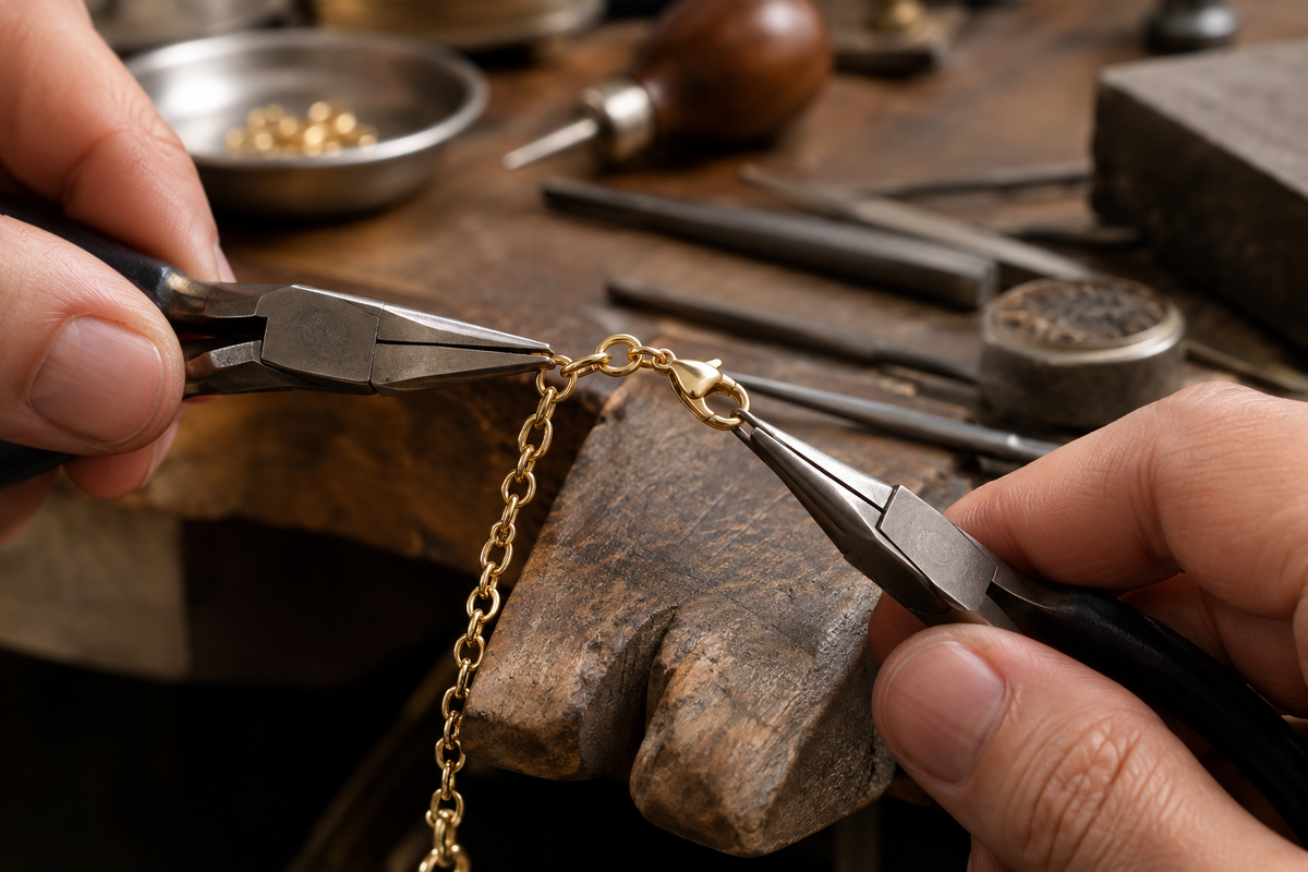 Realistic jewellery repair at a jeweller’s bench